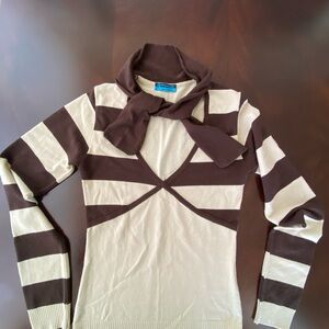 Rinascimento Linea Maglieria Brown&Cream Cowl Neck Sweater Size S-M Italy